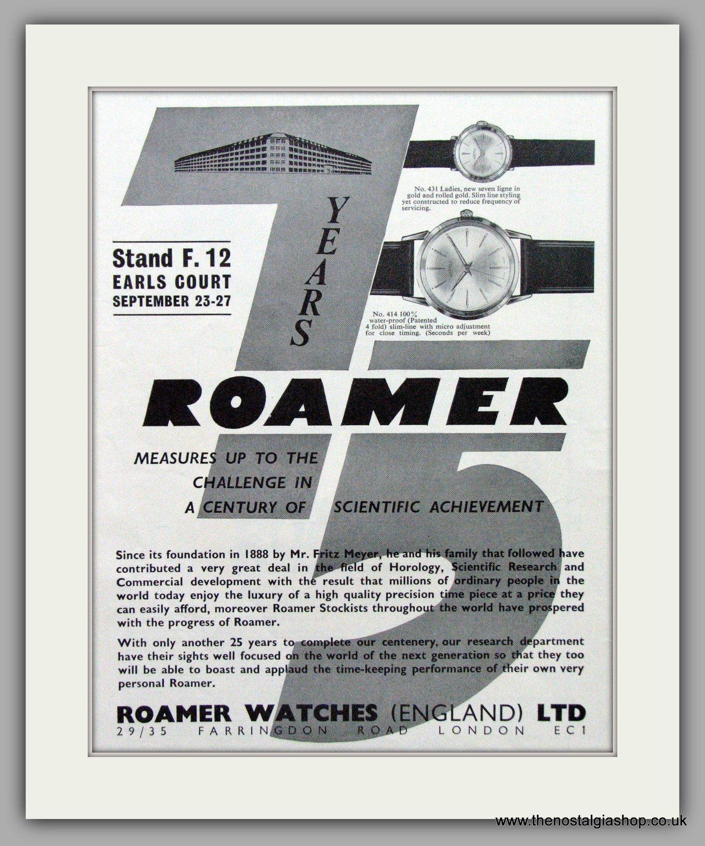 Roamer 75 Years Anniversary. Original Advert 1963 (ref AD7078)