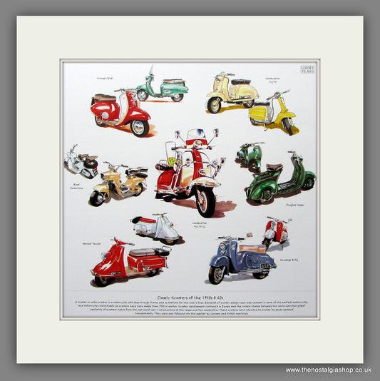 Scooters Of The 1950's & 60's Mounted Print