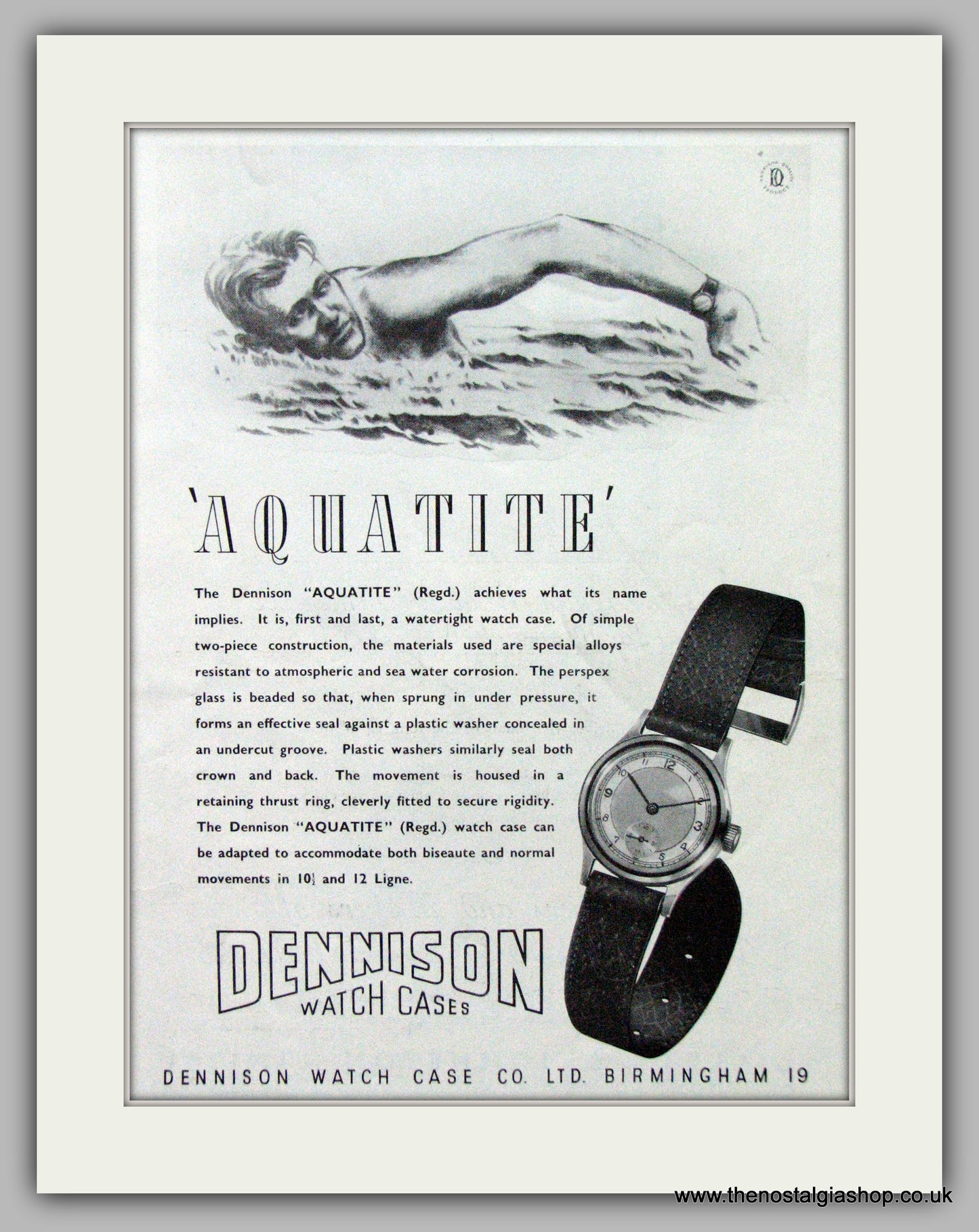 Dennison 'Aquatite' Watch Case Co. Original Advert 1950 (ref AD7104)