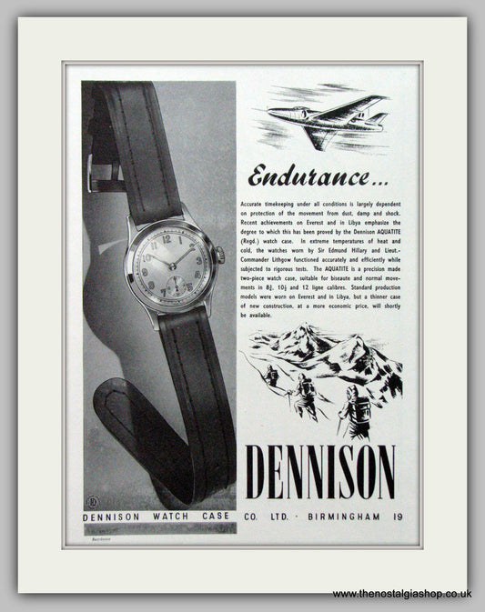 Dennison Watch Case Co. Endurance. Original Advert 1954 (ref AD7110)
