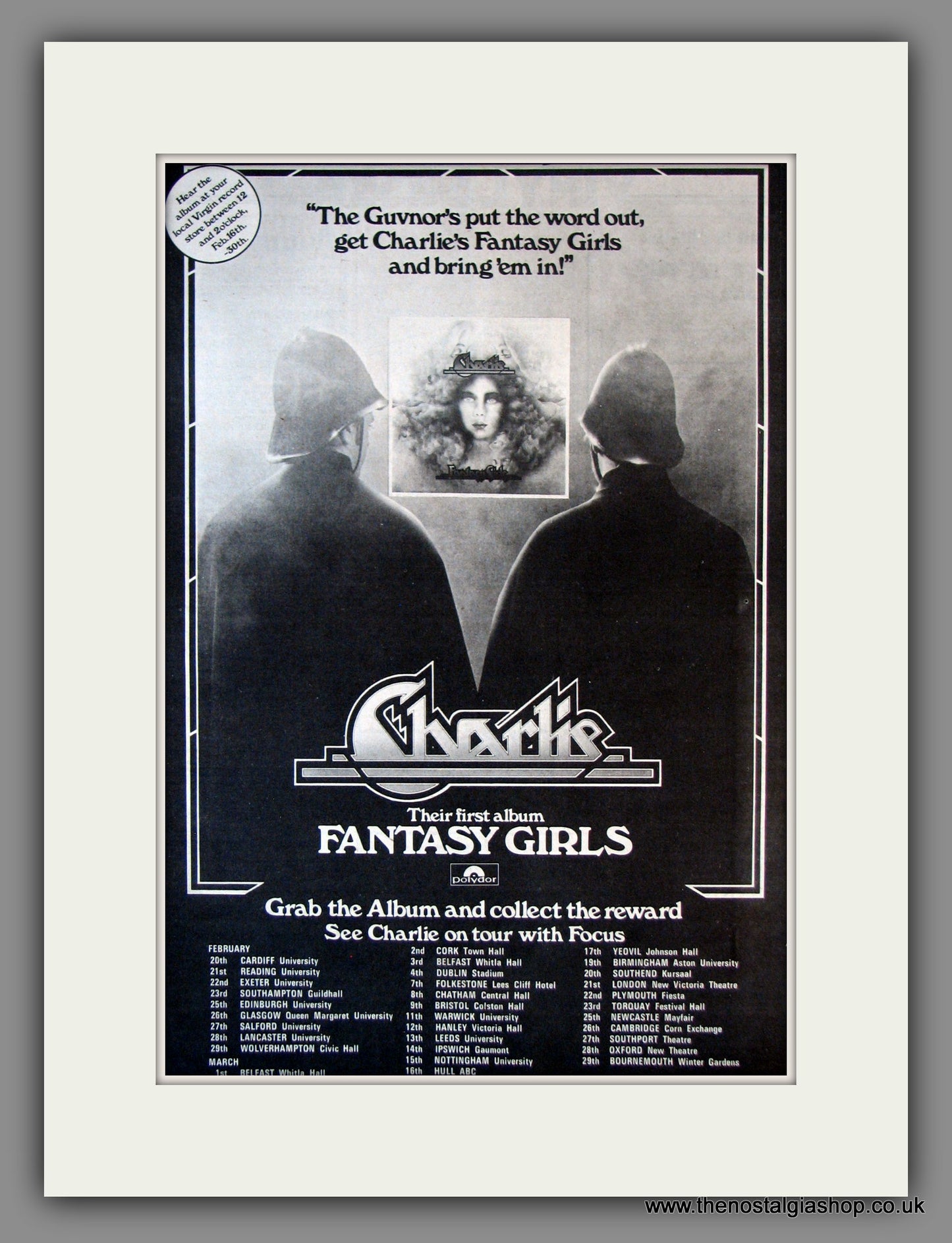 Charlie. Fantasy Girls. UK Tour. Original Advert 1976 (ref AD11824)