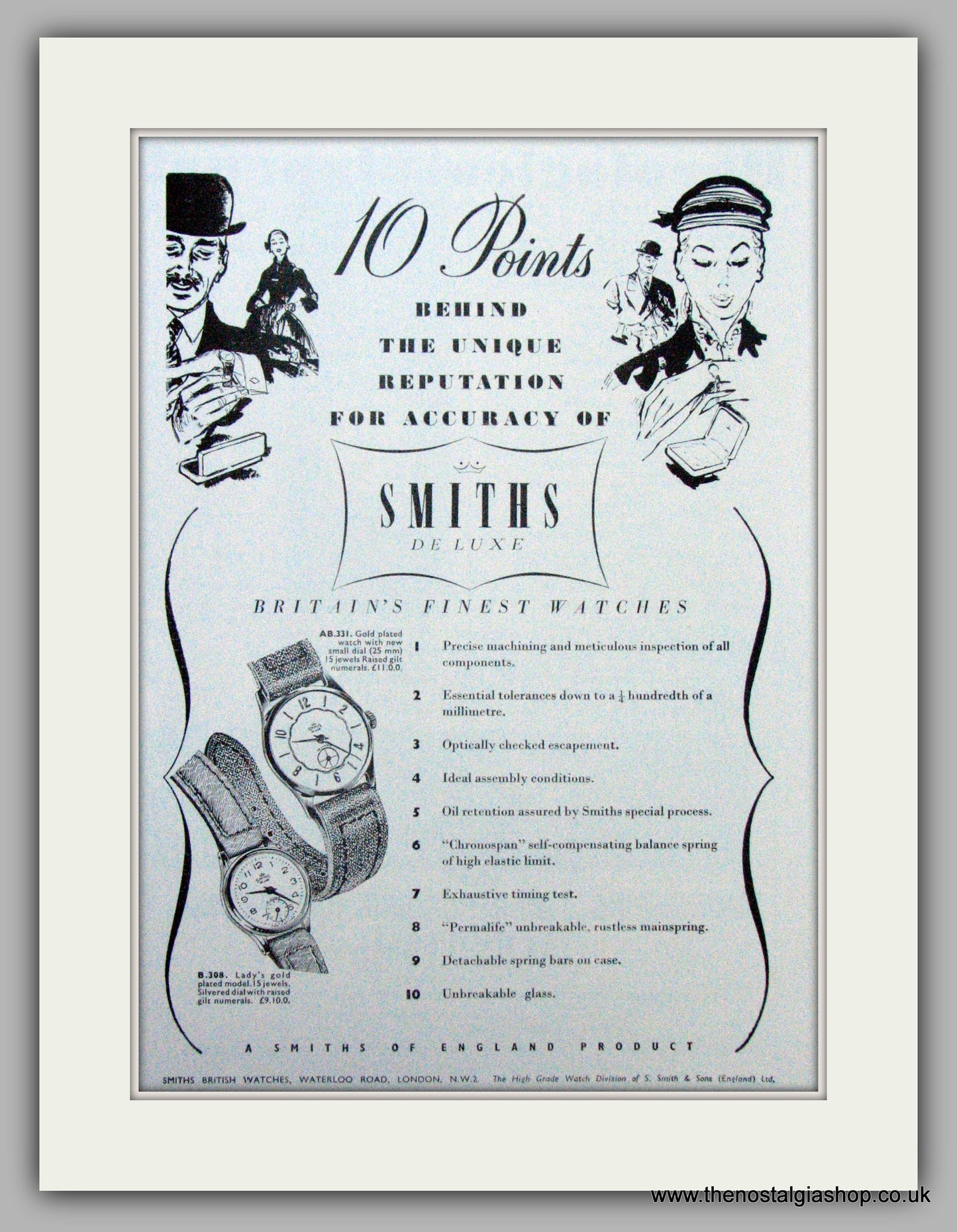 Smiths De Luxe Watches. Original Advert 1955 (ref AD7140)