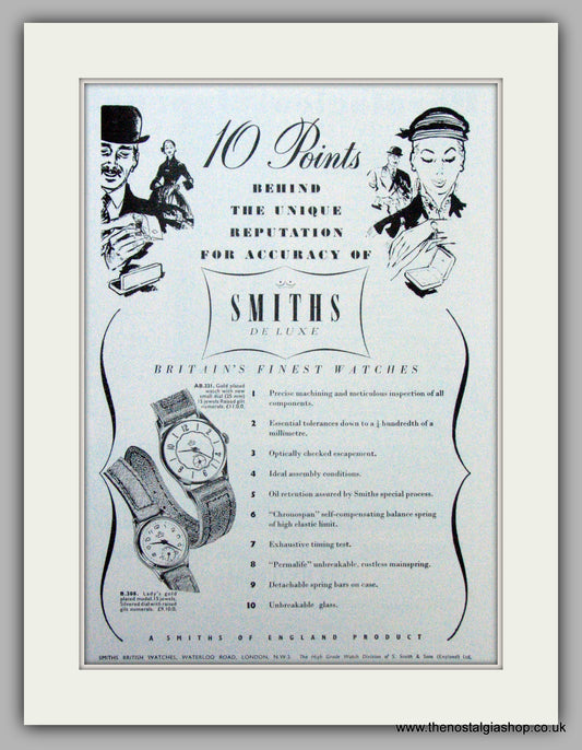 Smiths De Luxe Watches. Original Advert 1955 (ref AD7140)