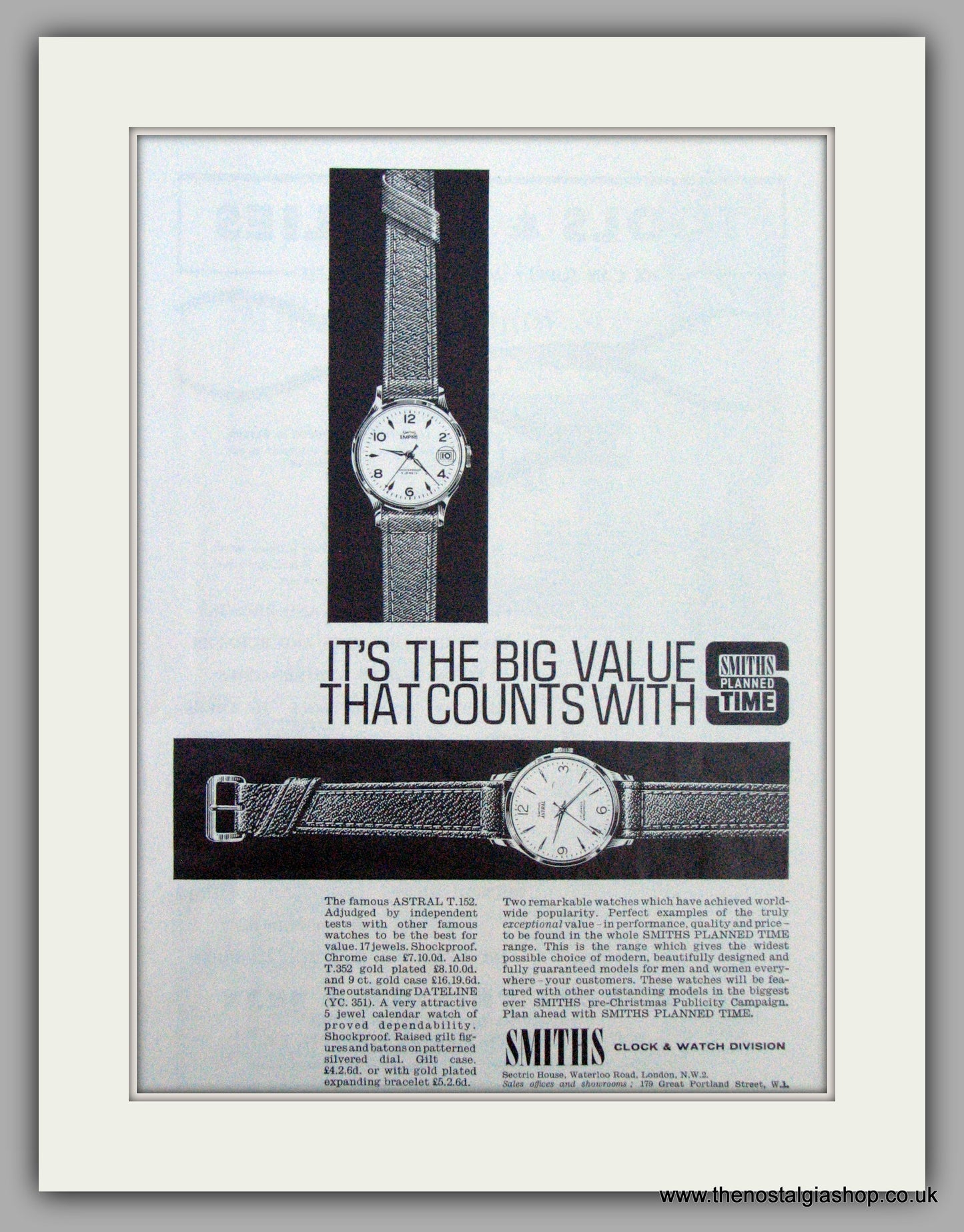Smiths Astral T.152 Watches. Original Advert 1963 (ref AD7141)