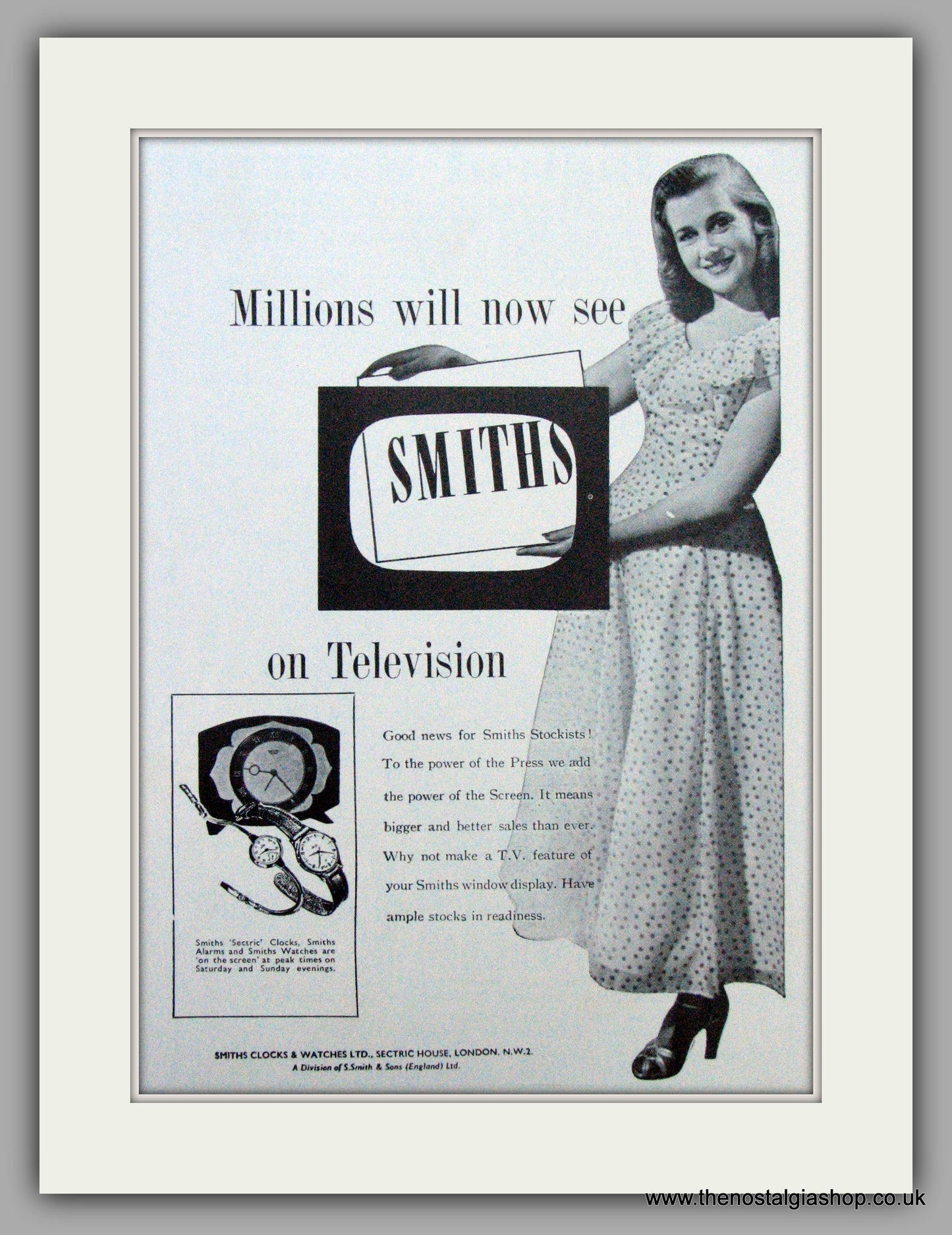 Smiths Watches On TV.  Original Advert 1956 (ref AD7142)