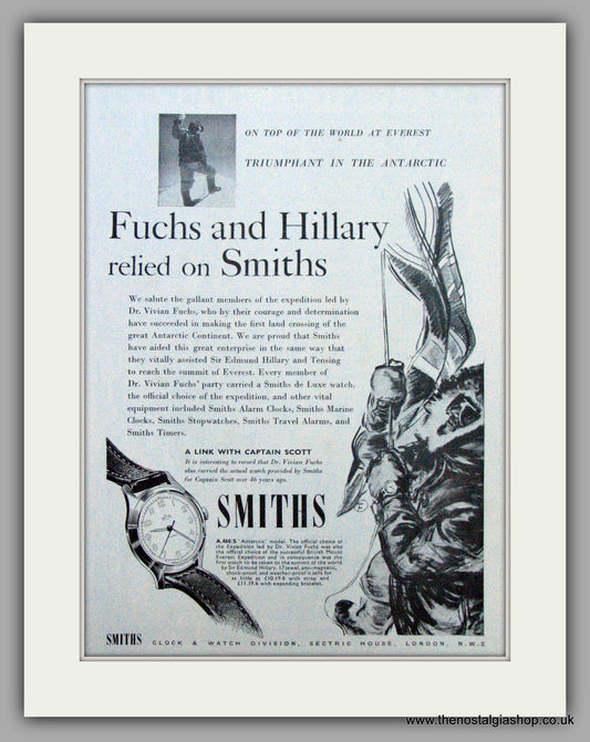 Smiths Watches. Sir Edmund Hillary. Original Advert 1958 (ref AD7145)