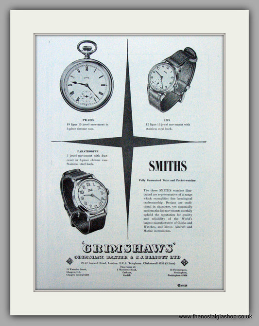 Smiths Watches at Grimshaws. Original Advert 1951 (ref AD7151)