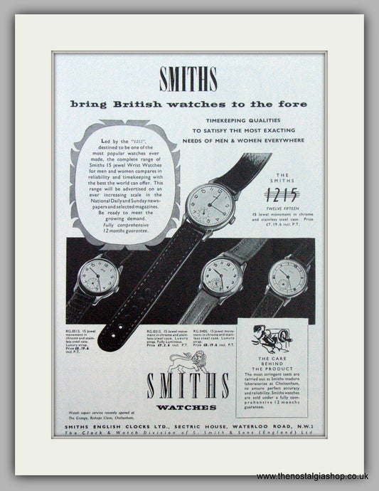 Smiths Watches. Original Advert 1951 (ref AD7156)