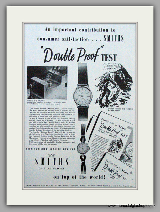 Smiths Watches Double Proof Test. Original Advert 1954 (ref AD7157)