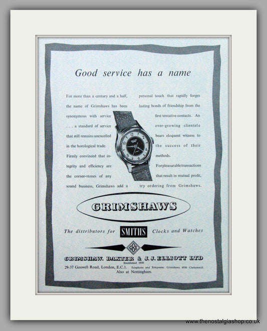 Smiths Watches at Grimshaws. Original Advert 1957 (ref AD7159)