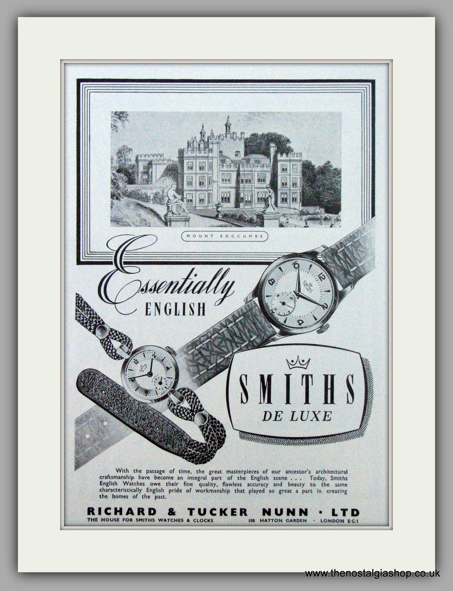 Smiths De Luxe Watches. Original Advert 1952 (ref AD7165)