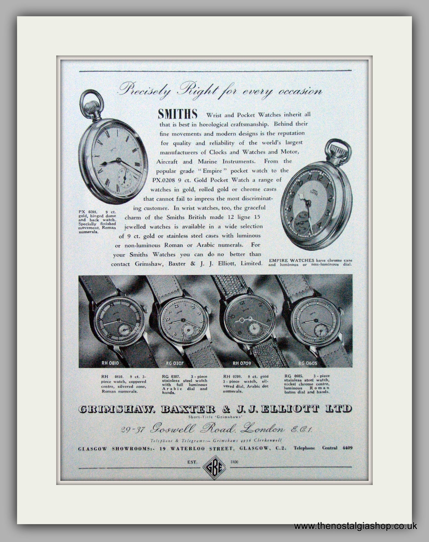 Smiths Wrist And Pocket Watches. Original Advert 1949 (ref AD7168)
