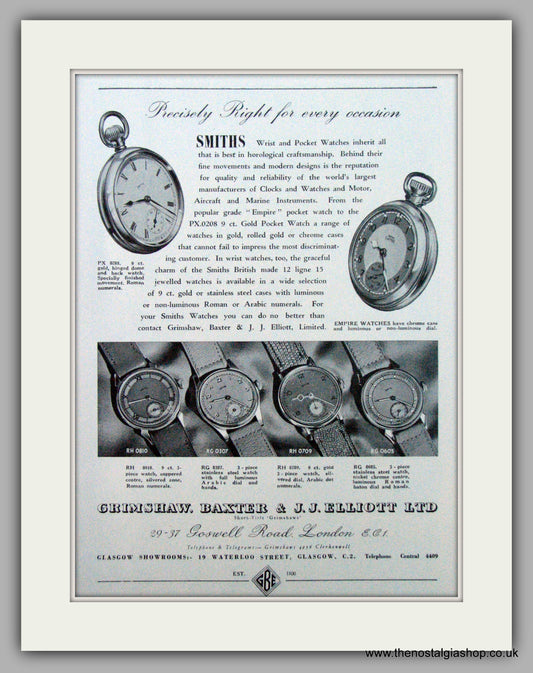 Smiths Wrist And Pocket Watches. Original Advert 1949 (ref AD7168)
