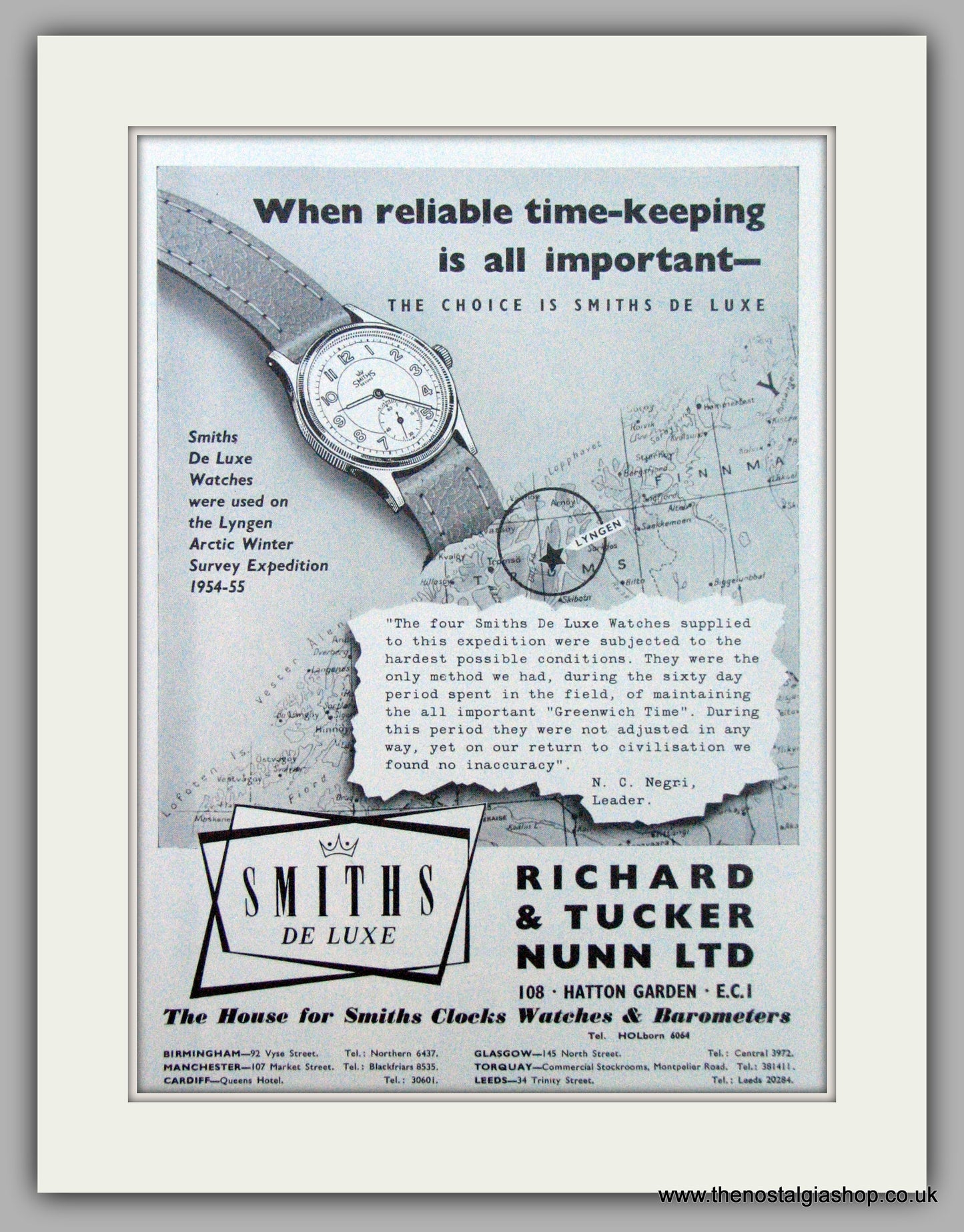 Smiths De Luxe Watches. Original Advert 1955 (ref AD7172)