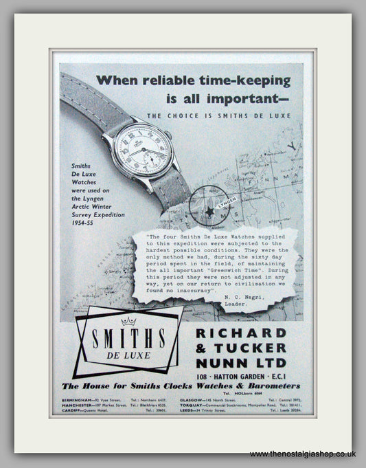 Smiths De Luxe Watches. Original Advert 1955 (ref AD7172)