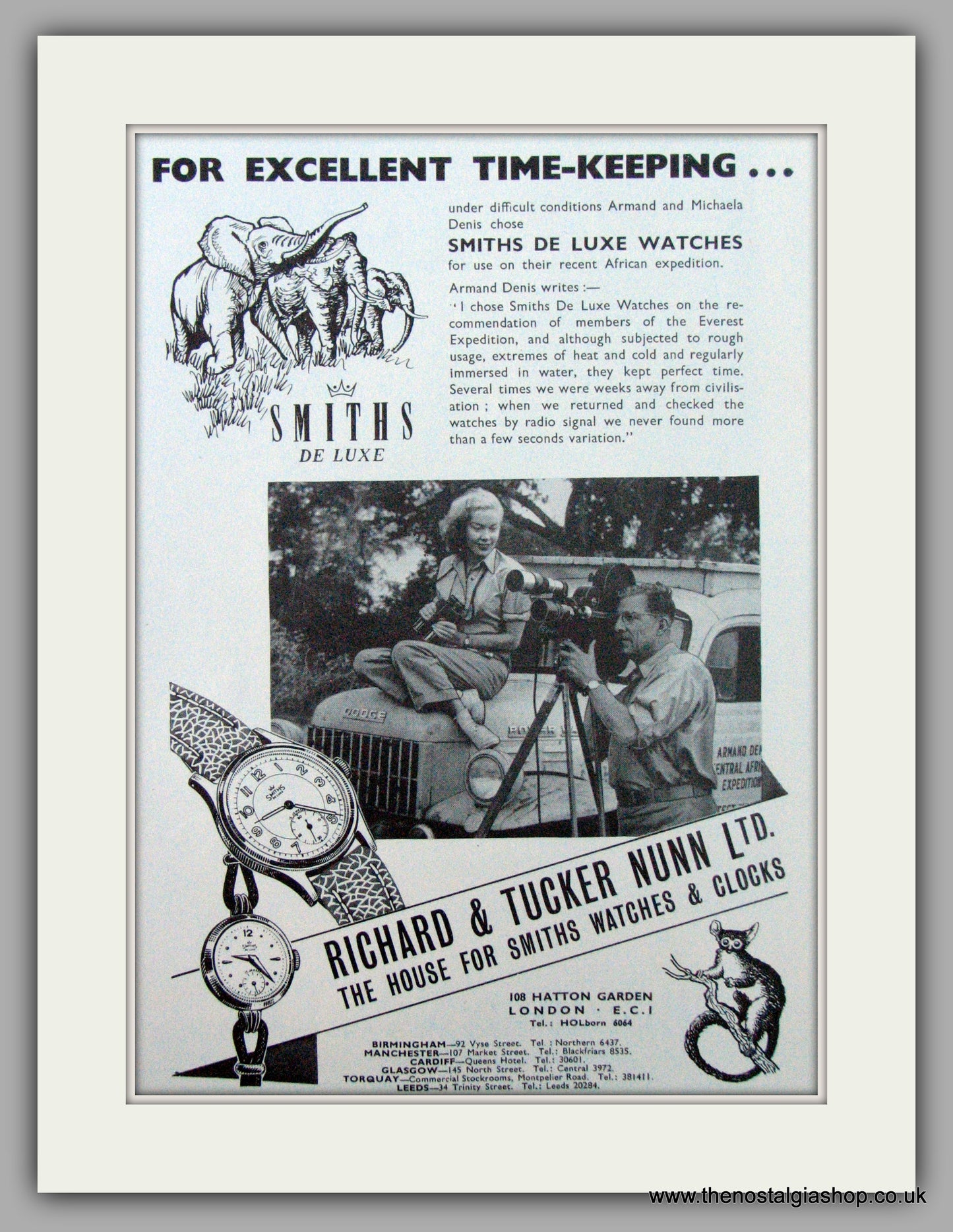 Smiths De Luxe Watches. Original Advert 1955 (ref AD7173)