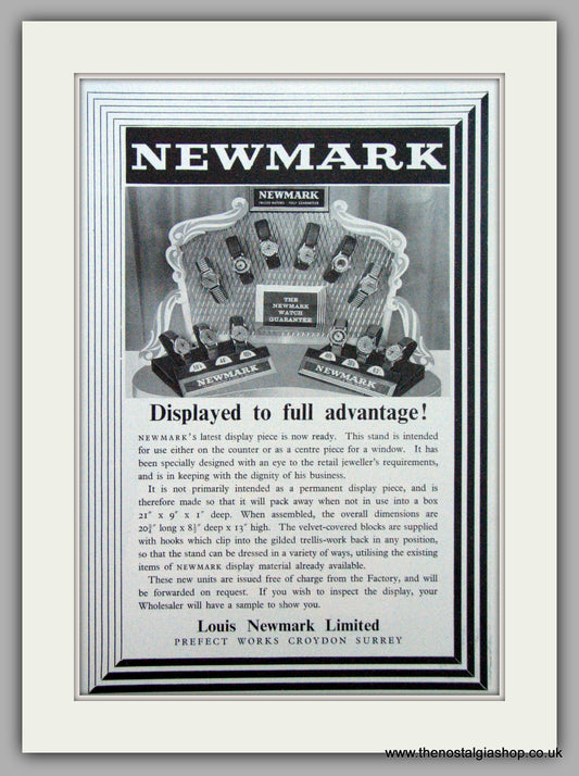 Newmark Watch Display. Original Advert 1951 (ref AD7178)