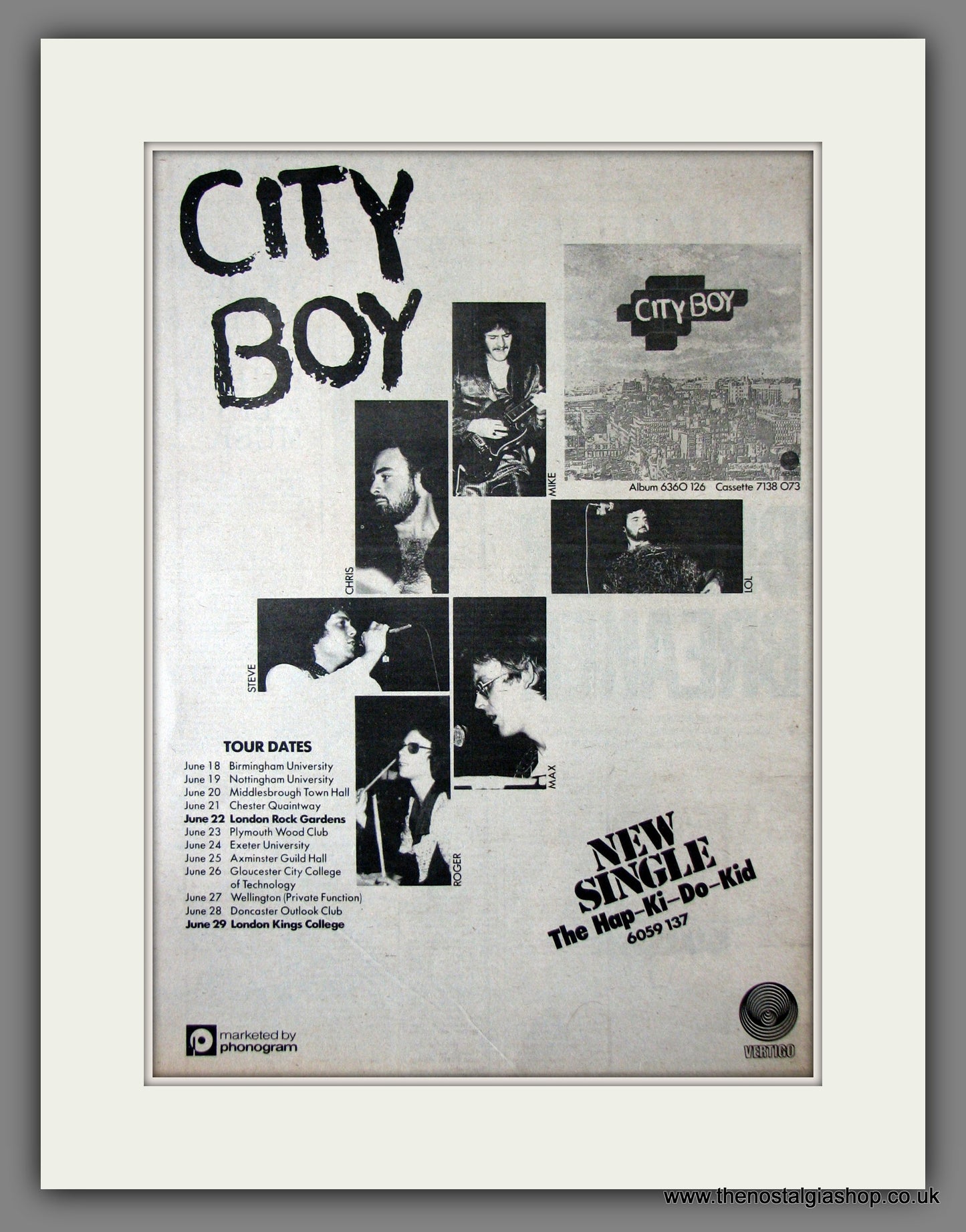 City Boy. UK Tour. Original Advert 1976 (ref AD11875)
