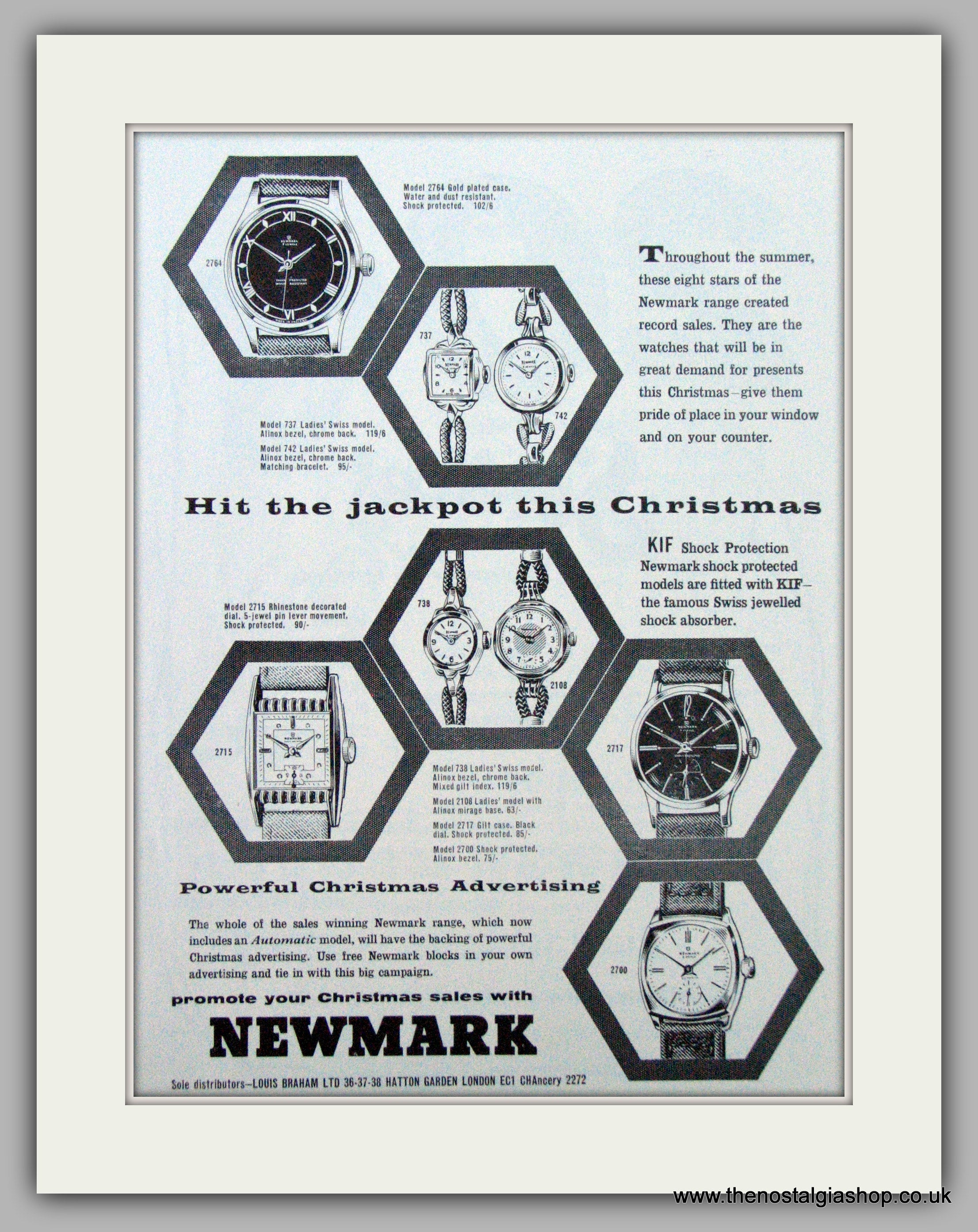 Newmark Watches for Christmas. Set of 2 Original Adverts 1958 (ref AD7 ...