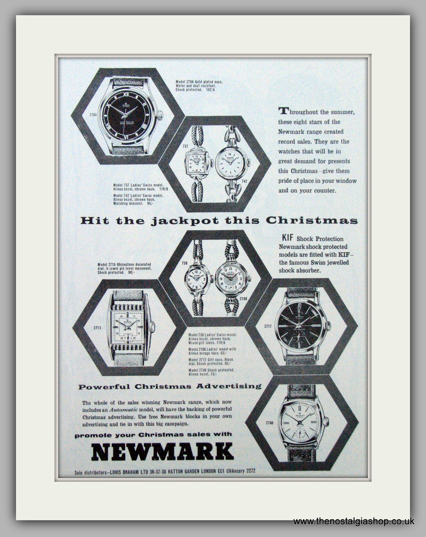 Newmark Watches for Christmas. Set of 2 Original Adverts 1958 (ref AD7180)