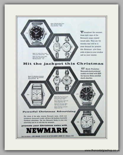Newmark Watches for Christmas. Set of 2 Original Adverts 1958 (ref AD7180)