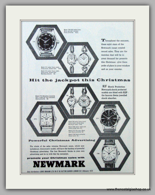 Newmark Watches for Christmas. Set of 2 Original Adverts 1958 (ref AD7180)