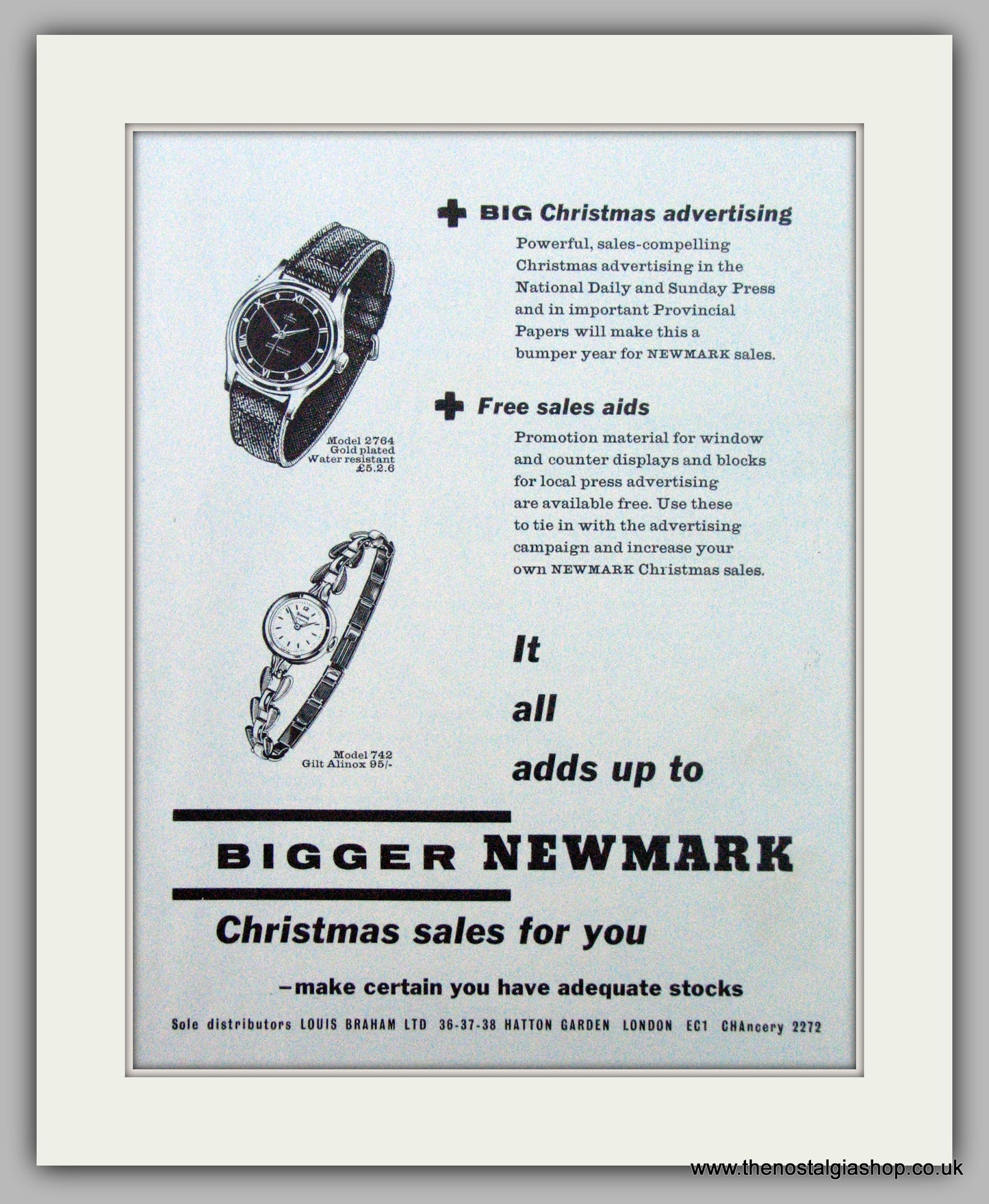 Newmark Watches for Christmas. Set of 2 Original Adverts 1958 (ref AD7180)