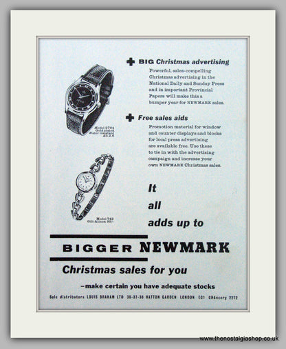 Newmark Watches for Christmas. Set of 2 Original Adverts 1958 (ref AD7180)