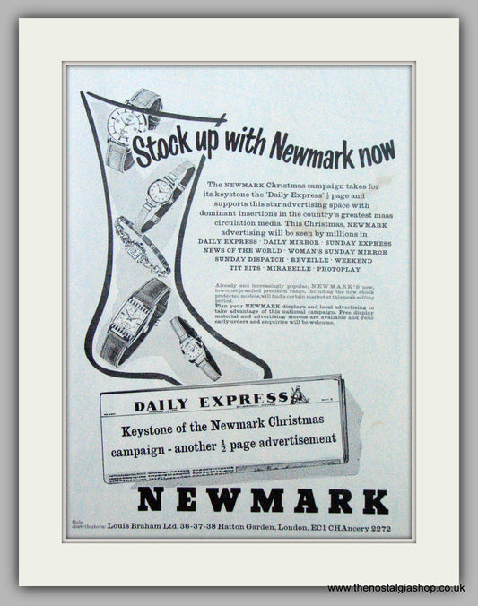 Newmark Watches for Christmas. Original Advert 1957 (ref AD7181)