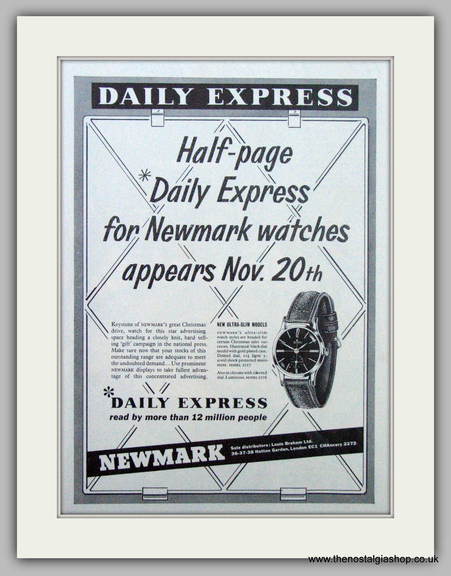 Newmark Ultra Slim Watches. Original Advert 1957 (ref AD7183)