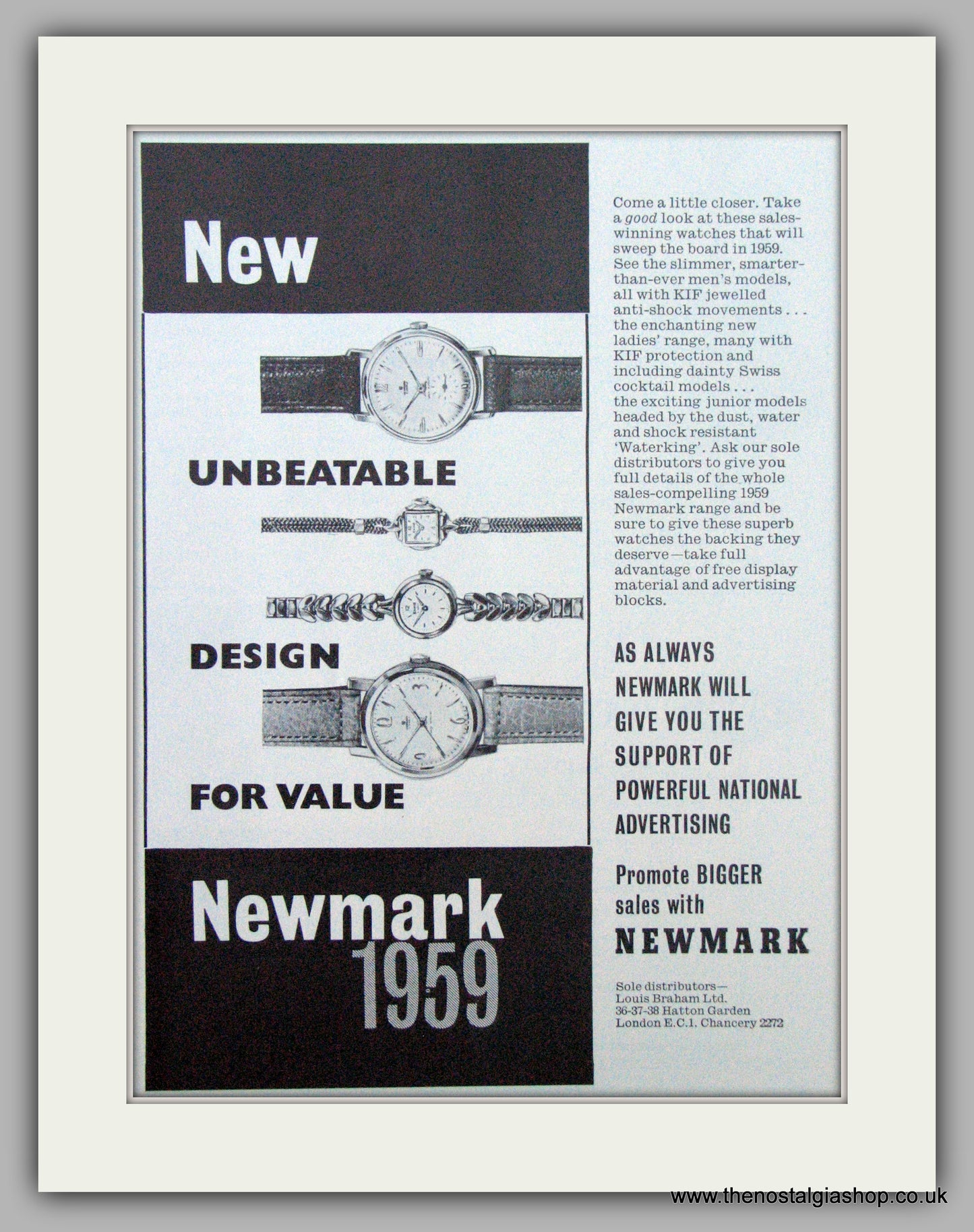 Newmark 1959 Watches. Original Advert 1959 (ref AD7184)