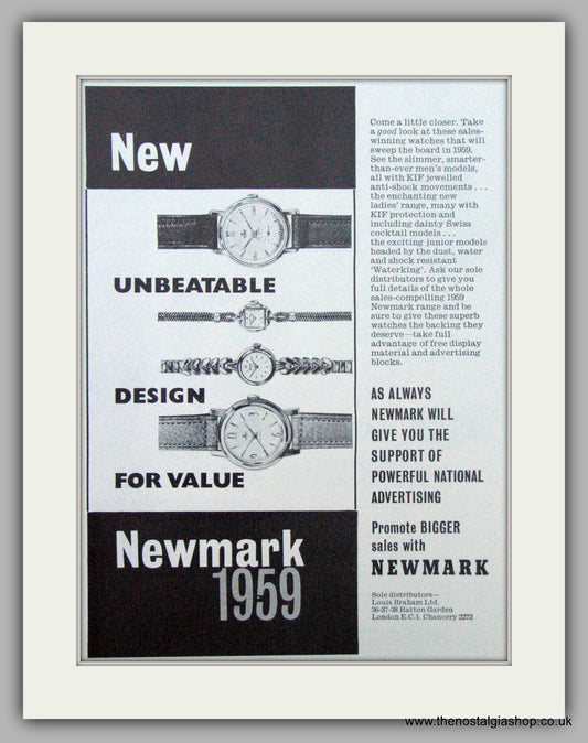 Newmark 1959 Watches. Original Advert 1959 (ref AD7184)