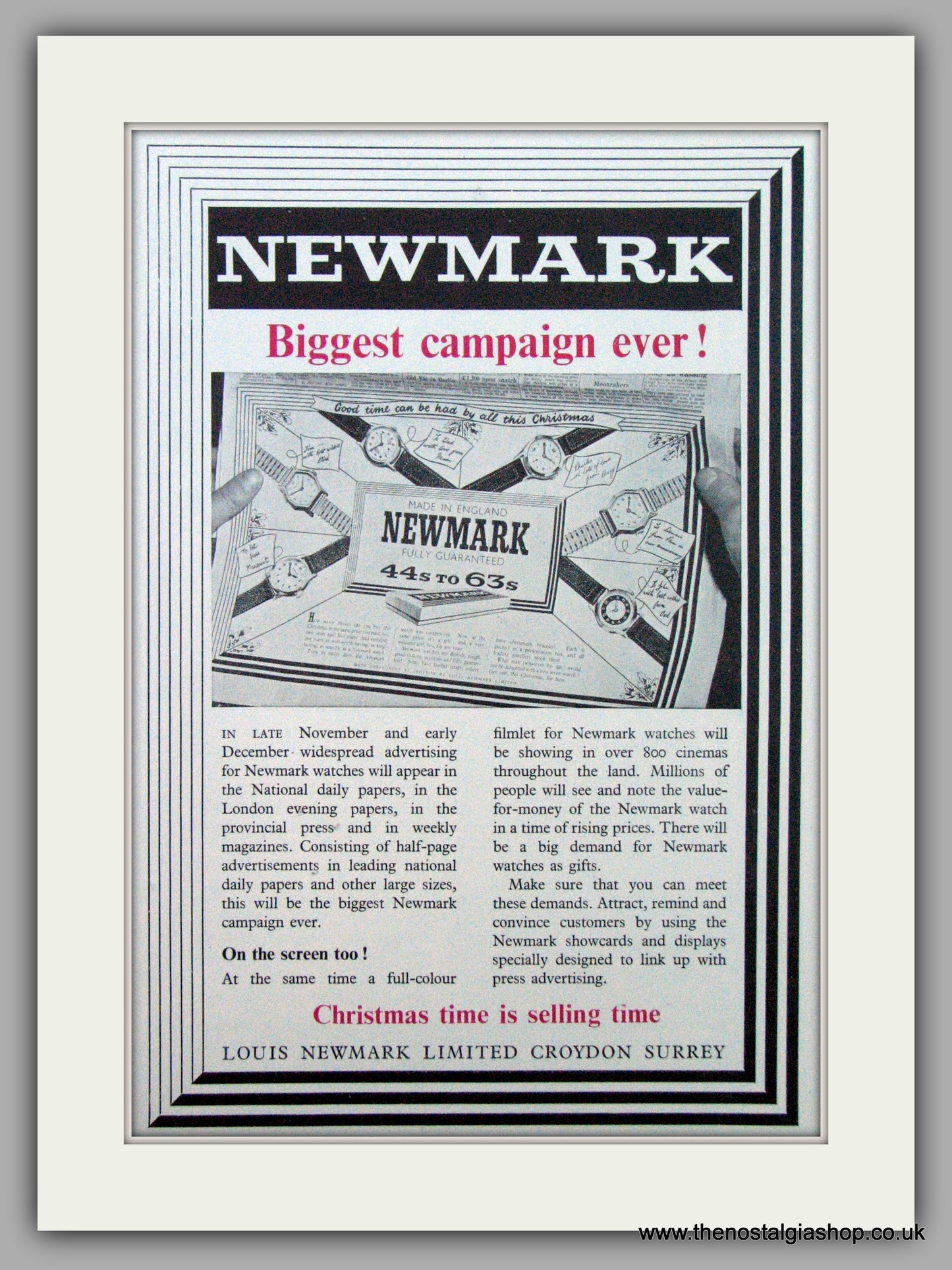 Newmark Christmas Watch Campaign. Original Advert 1951 (ref AD7186)
