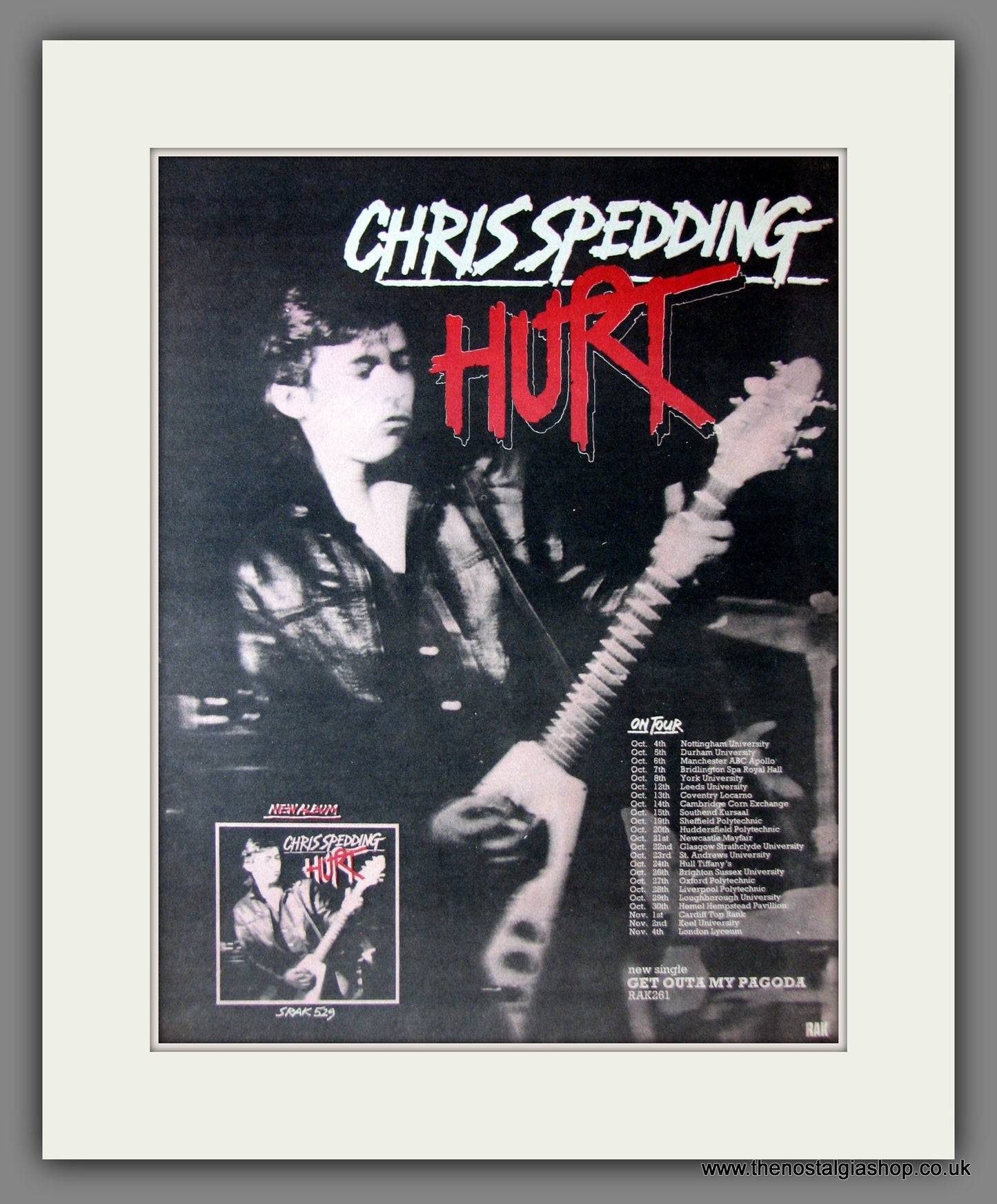 Chris Spedding. Hurt. UK Tour Original Advert 1977 (ref AD11883)