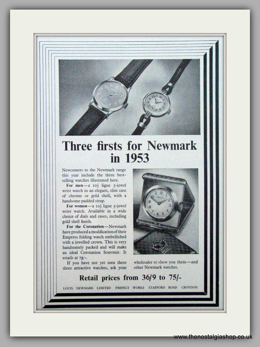 Newmark Watches for 1953. Original Advert 1953 (ref AD7187)