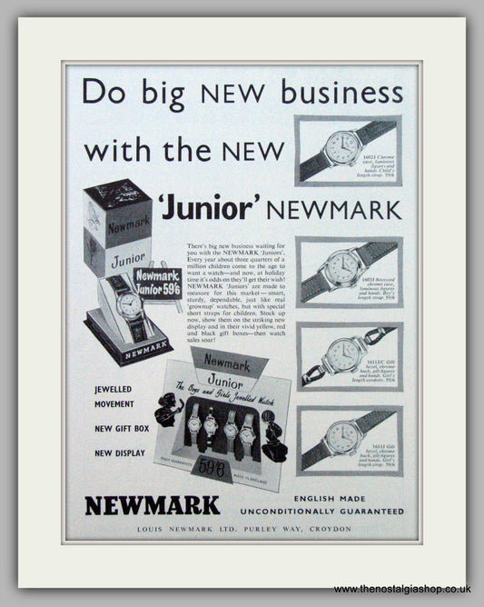Newmark Junior Watches. Original Advert 1956 (ref AD7189)