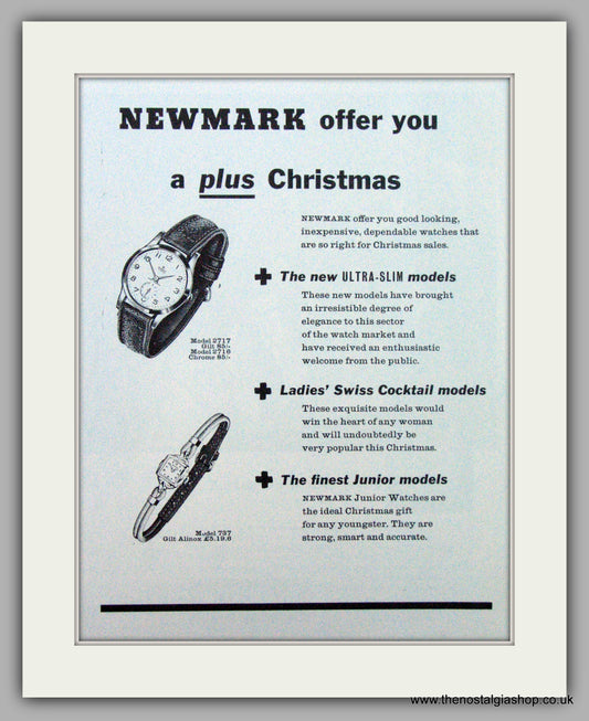 Newmark  Watches. Original Advert 1958 (ref AD7190)