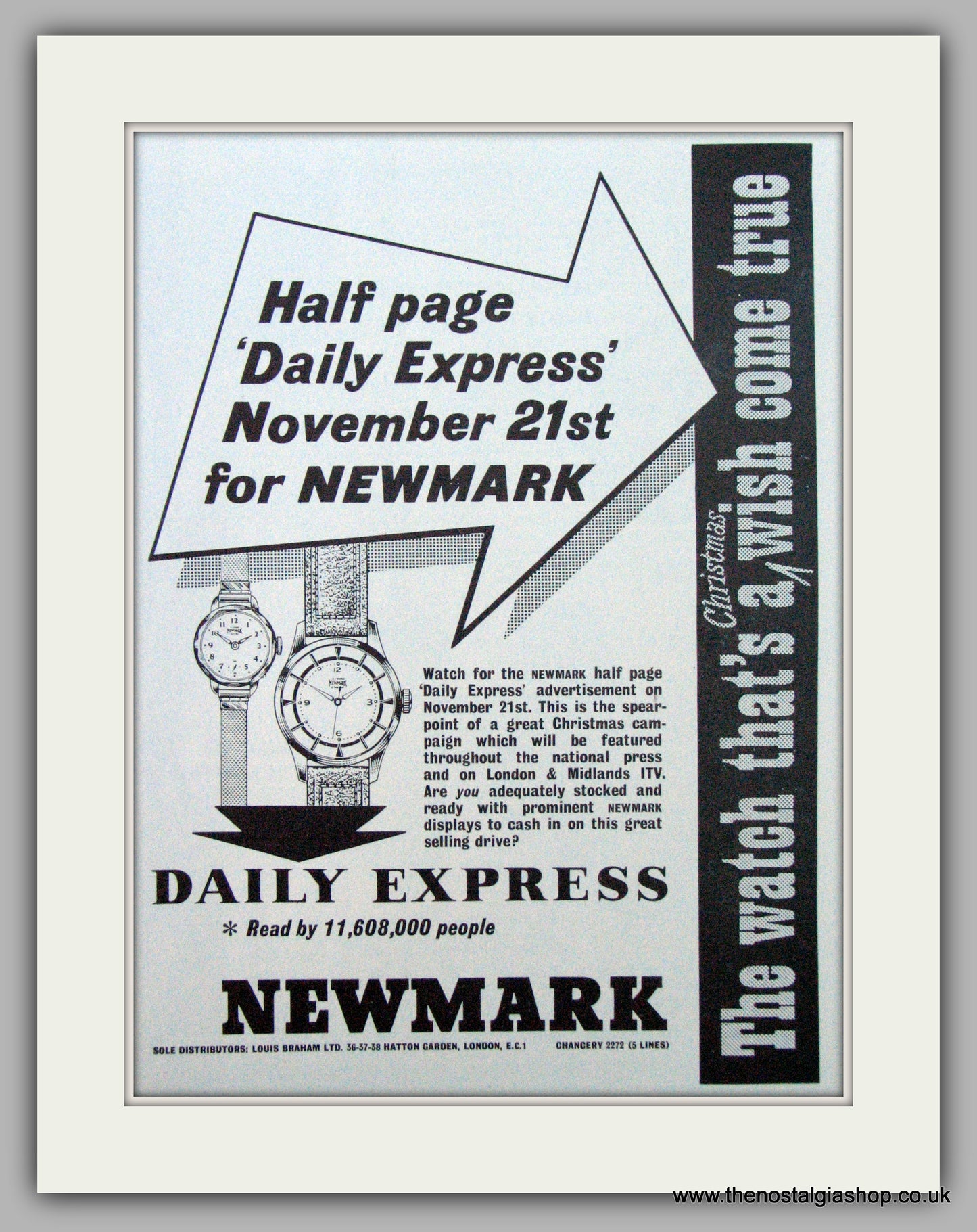 Newmark  Watches Daily Express. Original Advert 1956 (ref AD7195)