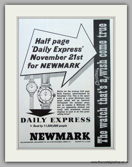 Newmark  Watches Daily Express. Original Advert 1956 (ref AD7195)