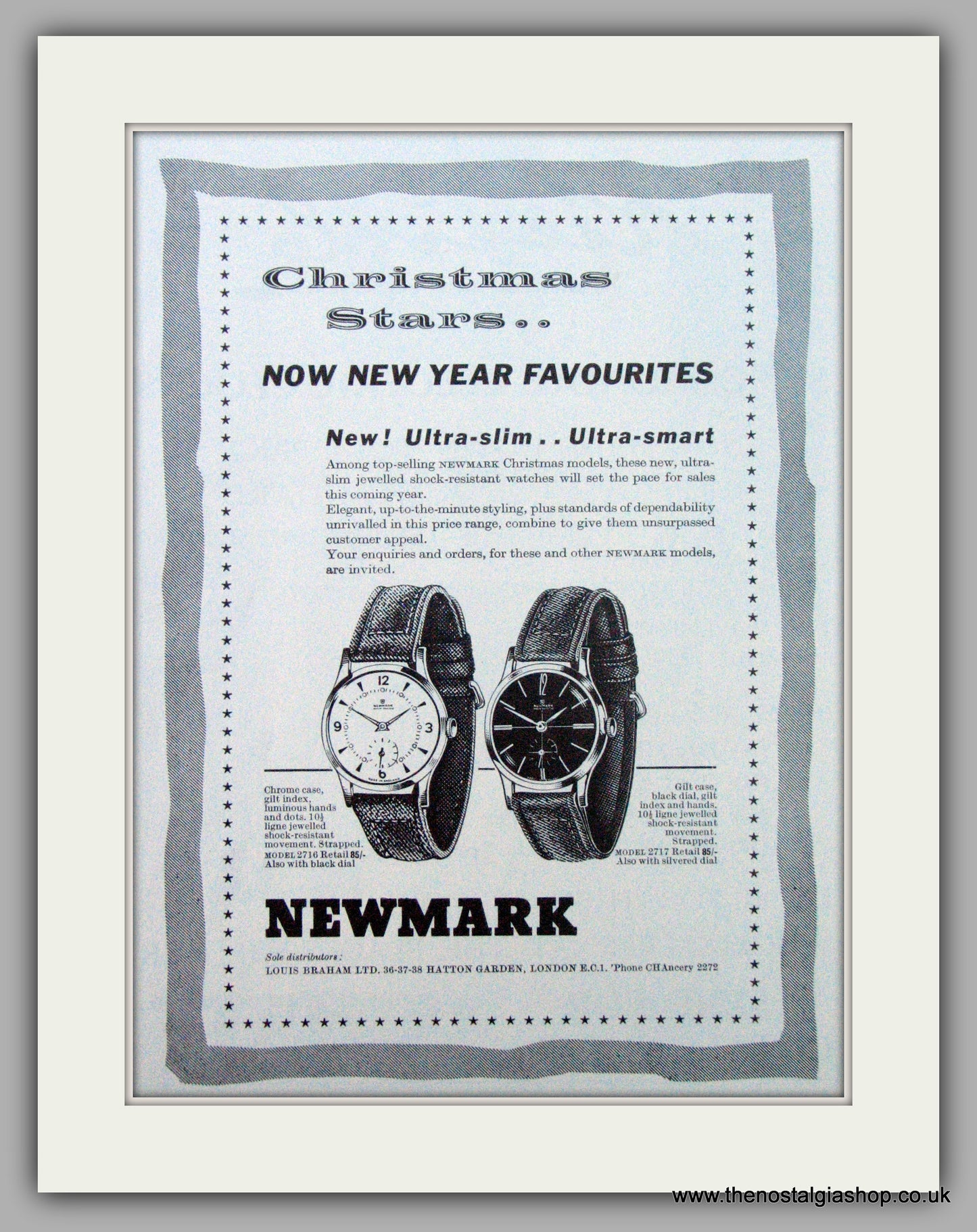 Newmark  Watches Model 2716 & 2717. Original Advert 1958 (ref AD7196)