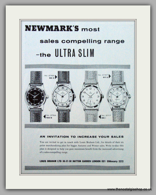 Newmark  Watches Ultra Slim. Original Advert 1958 (ref AD7198)