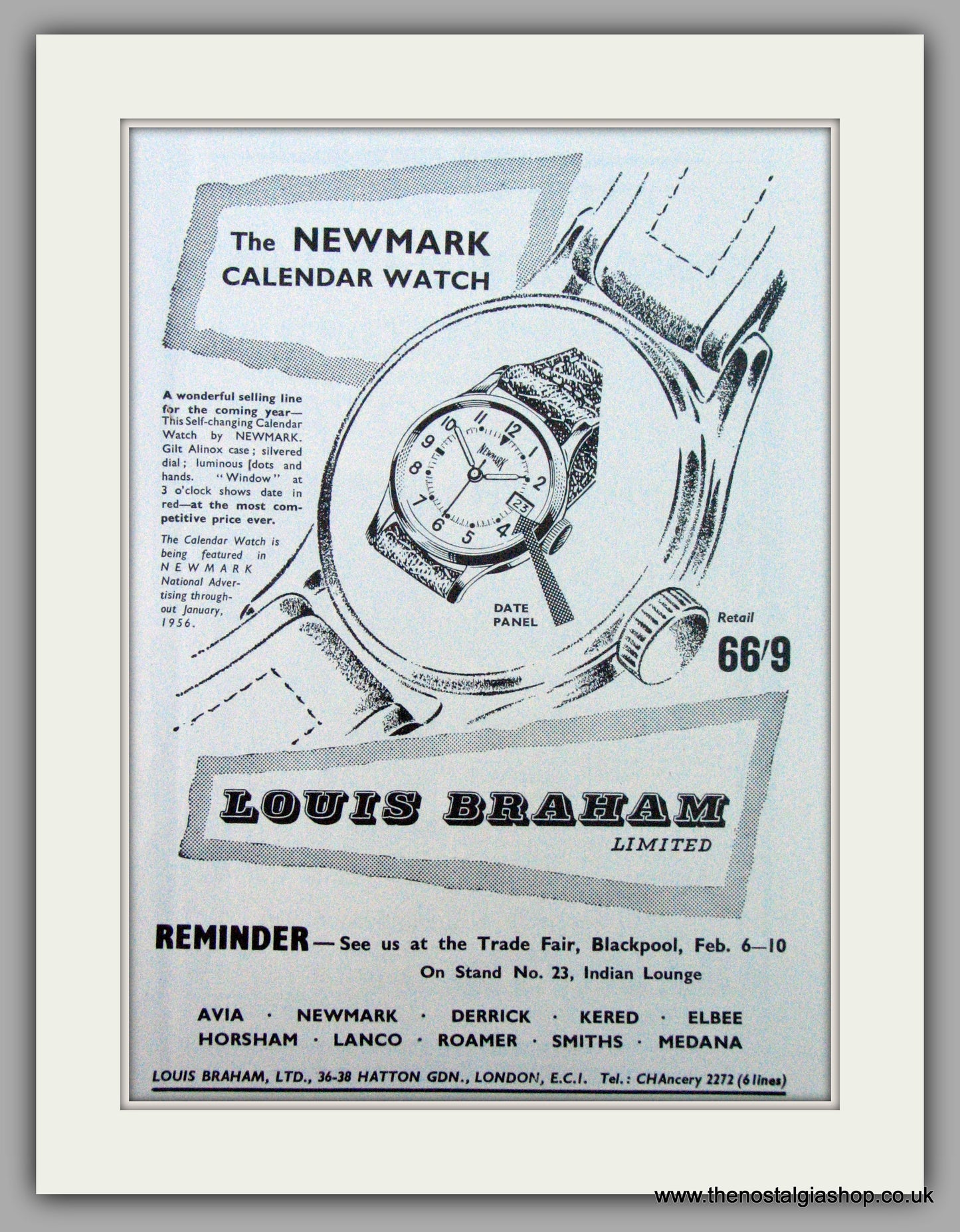 Newmark Calendar Watches. Original Advert 1956 (ref AD7199)