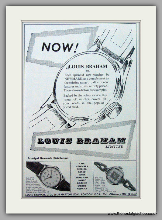 Newmark  Watches Louis Braham. Original Advert 1956 (ref AD7201)
