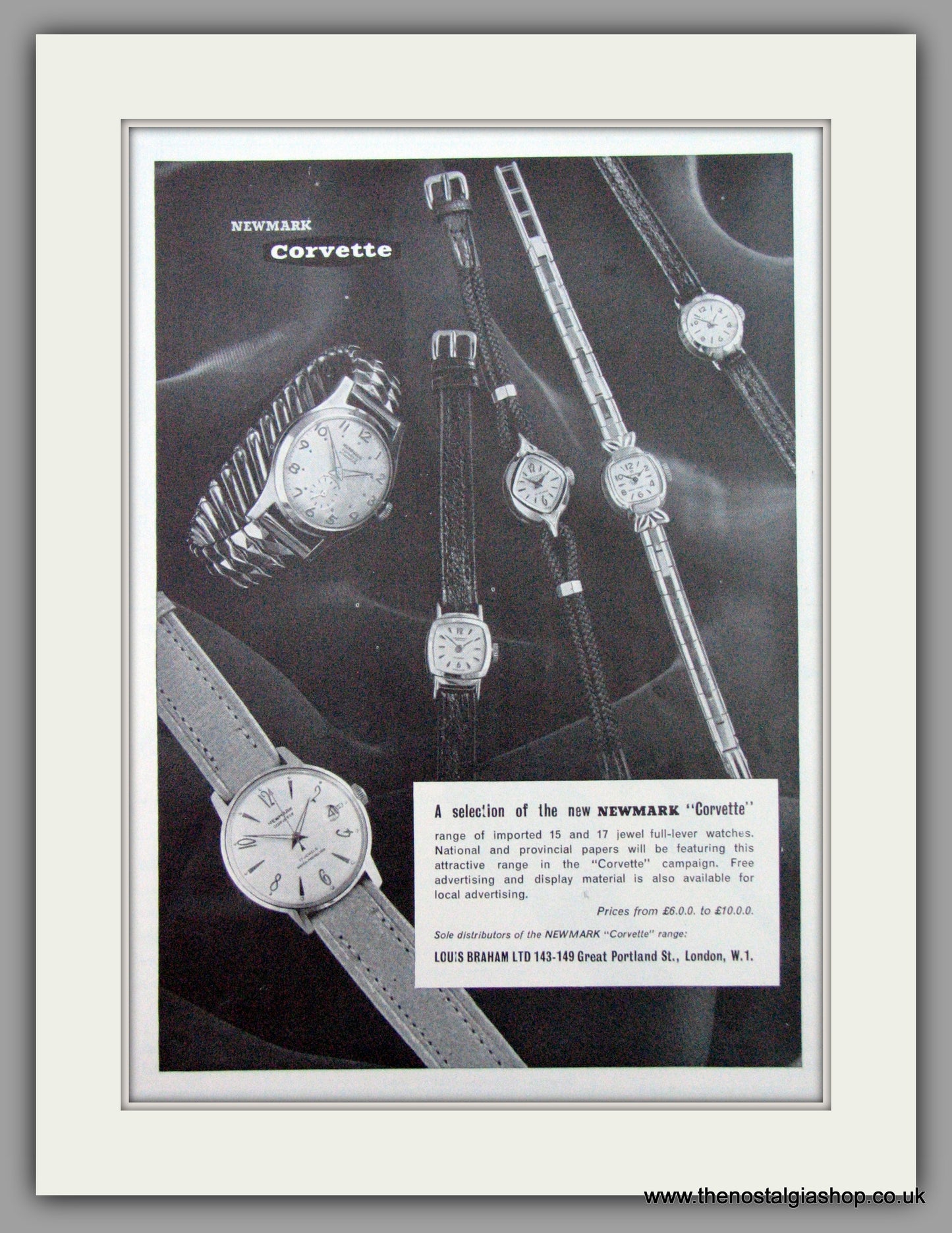 Newmark Corvette Watches Louis Braham. Original Advert 1961 (ref AD7203)