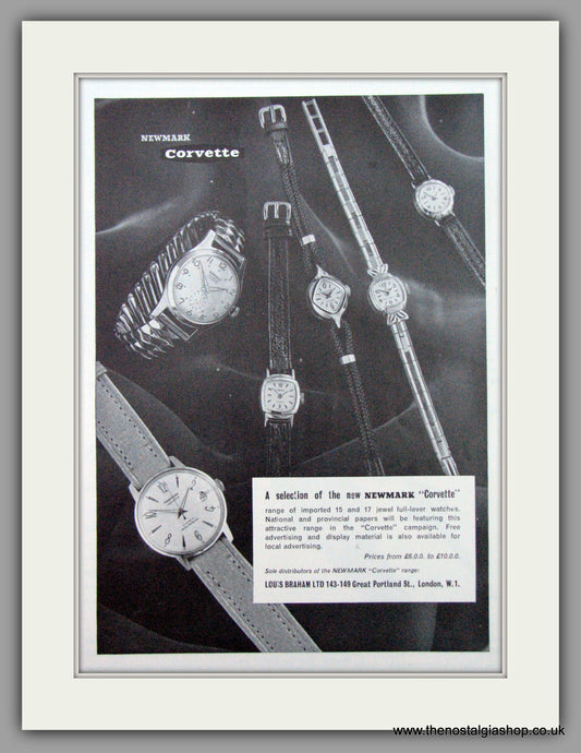 Newmark Corvette Watches Louis Braham. Original Advert 1961 (ref AD7203)