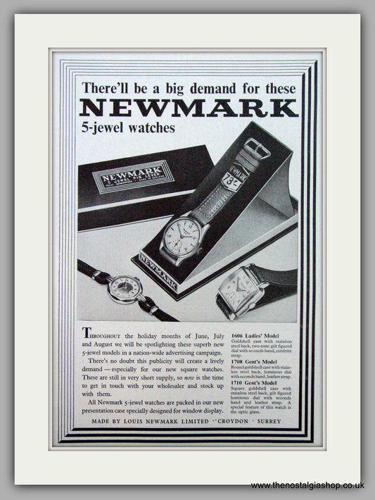 Newmark 5 Jewel Watches Louis Braham. Original Advert 1953 (ref AD7205)