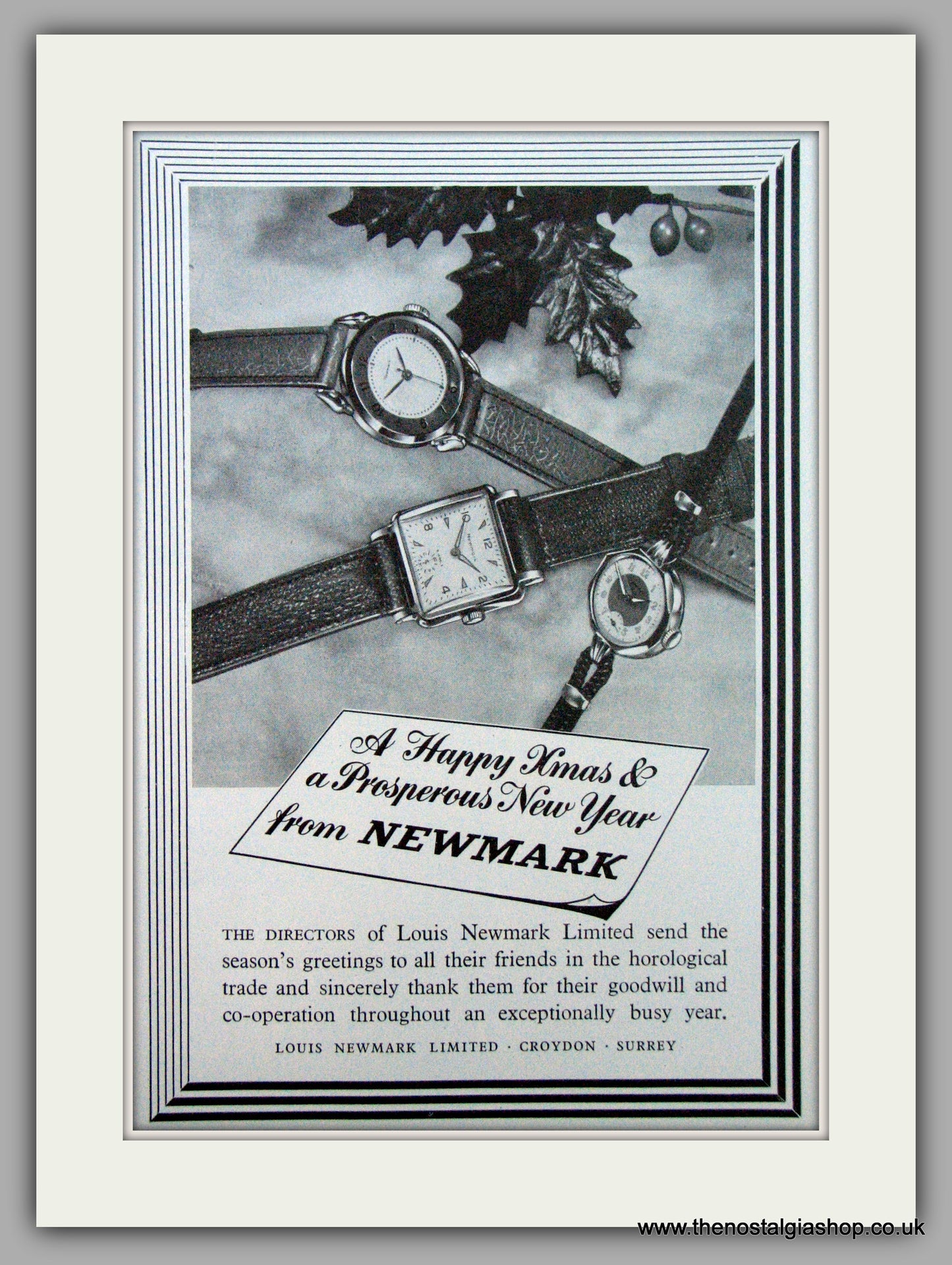 Newmark  Watches Seasons Greetings. Original Advert 1953 (ref AD7207)