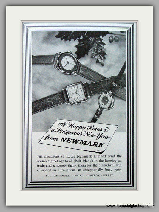 Newmark  Watches Seasons Greetings. Original Advert 1953 (ref AD7207)