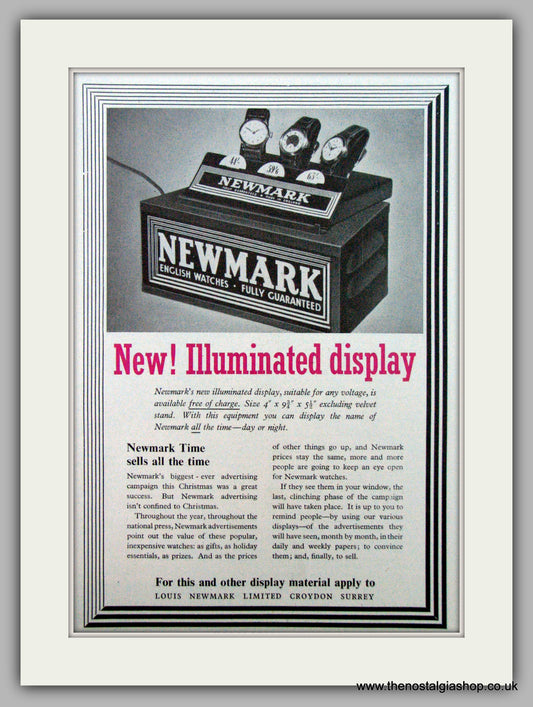 Newmark Illuminated Display Watches Louis Braham. Original Advert 1952 (ref AD7210)