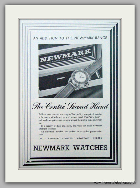 Newmark Watches-Red Centre Second Hand Louis Braham. Original Advert 1954 (ref AD7212)